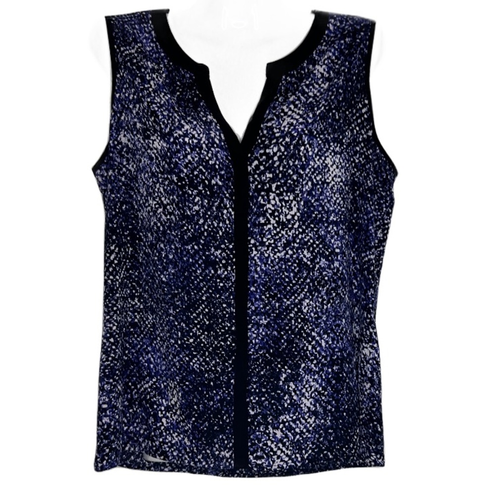 Calvin Klein Sleeveless Top Abstract Snakeskin Pattern Black Contrast Trim